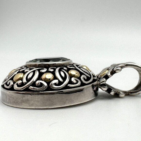Bali Prasiolite Pendant Necklace Sterling Silver 18K Gold Scrollwork 16" - Picture 13 of 16